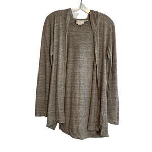 Cynthia Rowley Long Sleeve Linen Hooded Open Front Cardigan Beige Womens Small